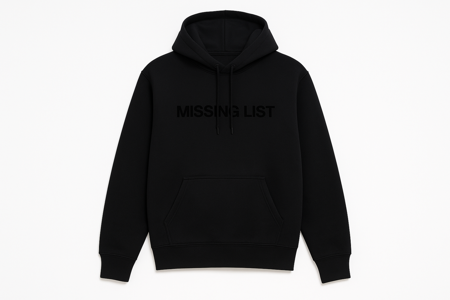 Black Missing List Hoodie with Black Text