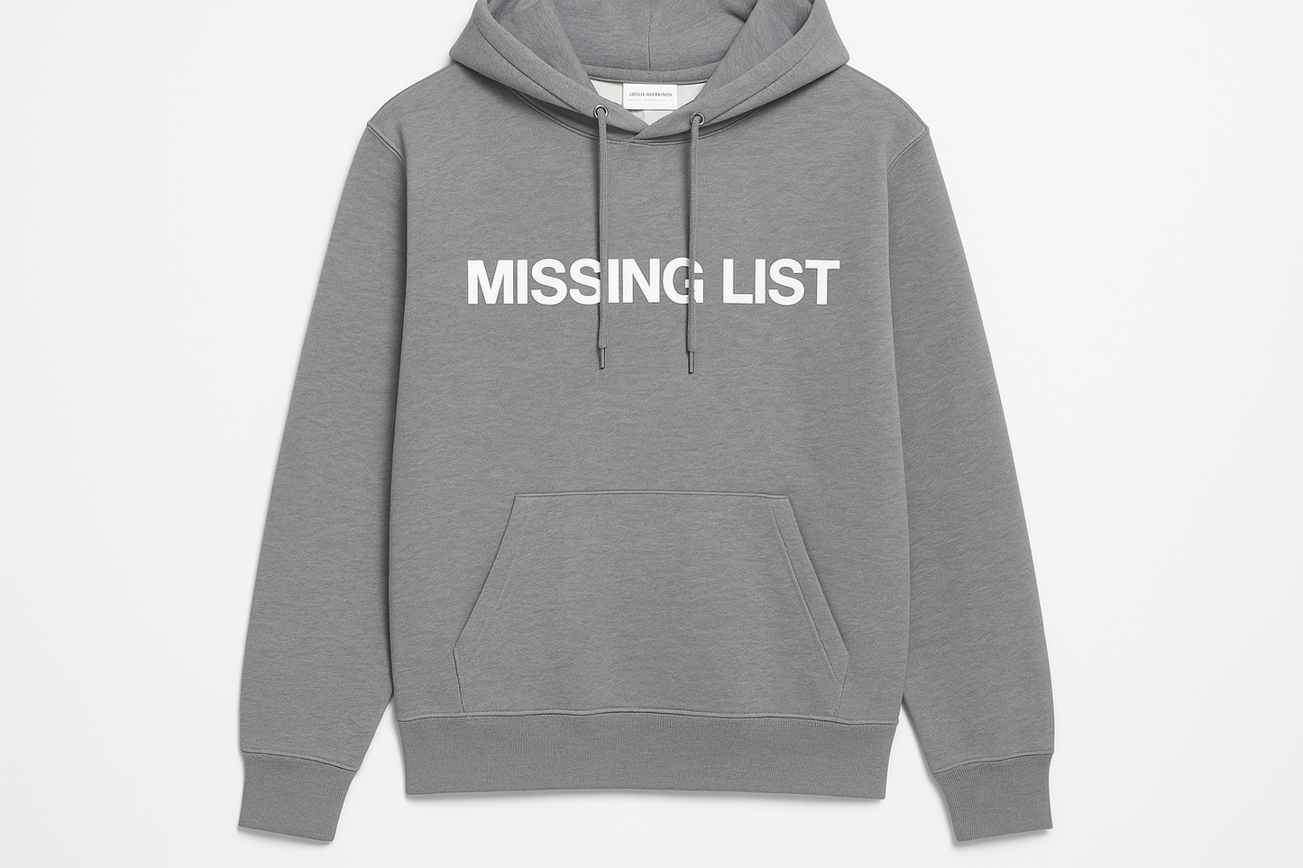 Grey Missing List Hoodie with White Text