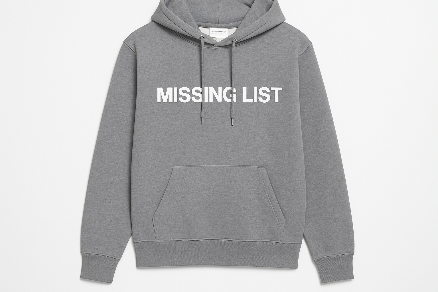 Grey Missing List Hoodie with White Text